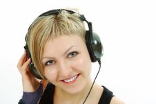 Woman In Head Phones Royalty Free Stock Photo