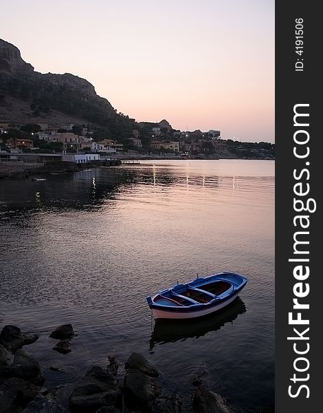 Quiet coast in sunset in Sicily