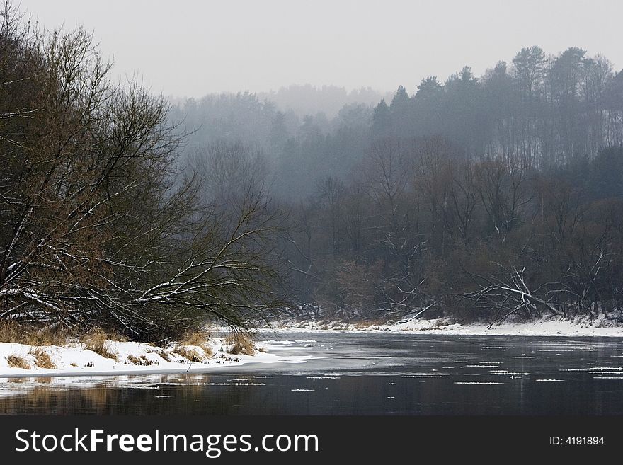 Winter and river in nature. Winter and river in nature