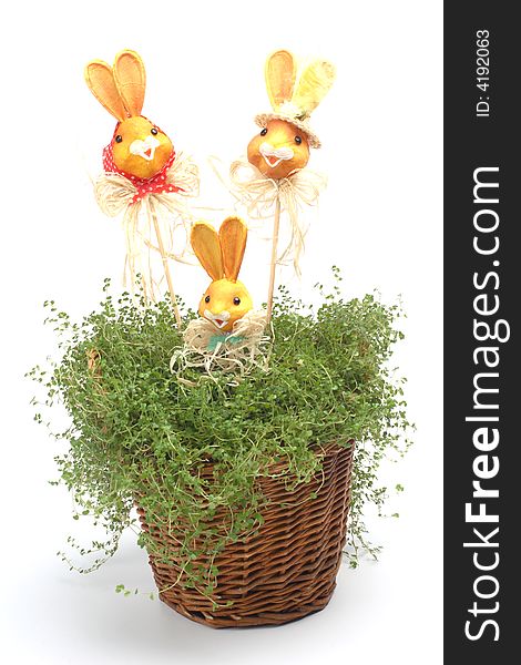 Easter decoration- rabbit family in a grass