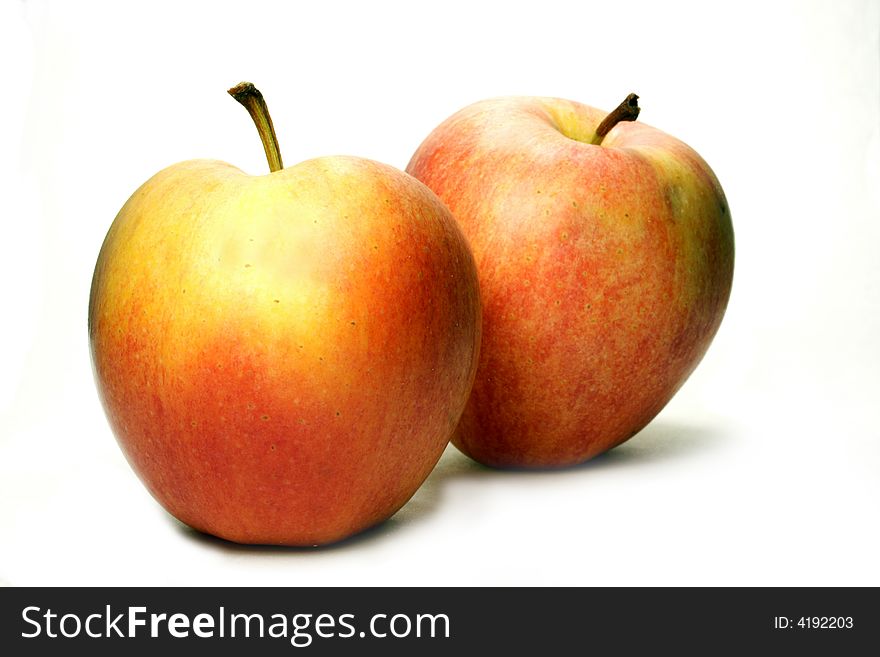 Two apples close-up on white background