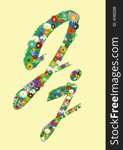 Letter j  with flowers on yellow background