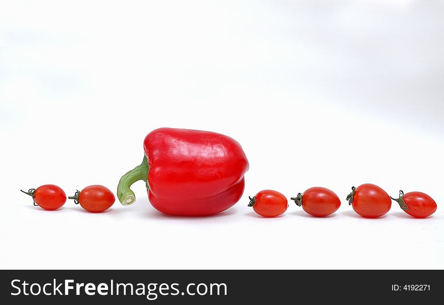 Chili peppers and tomatoes in the former white background