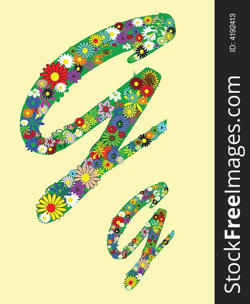 Letter g with flowers on yellow background