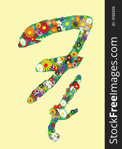 Letter f with flowers on yellow background