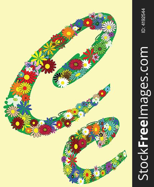 Letter c  with flowers on yellow background