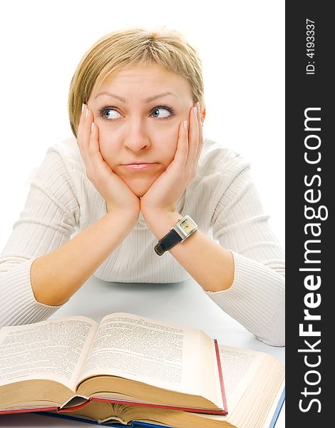 Young woman student with books