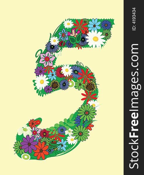 Number five with flowers on yellow background