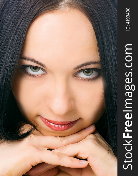 Young woman portrait on white background