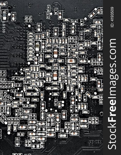Macro texture of circuit board with minuscule electronic components. Macro texture of circuit board with minuscule electronic components