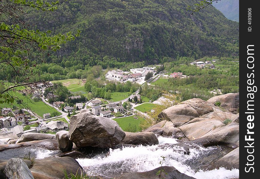 View of a valley from a top of a waterfall. View of a valley from a top of a waterfall