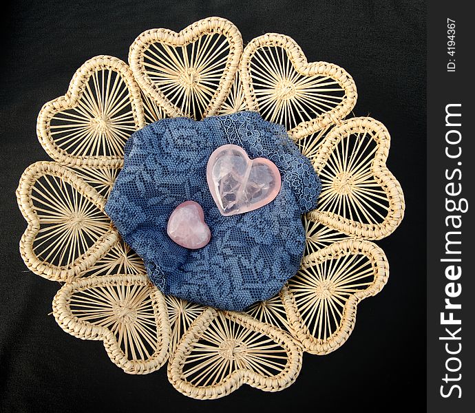 Crystal Hearts Sitting On Blue Lace
