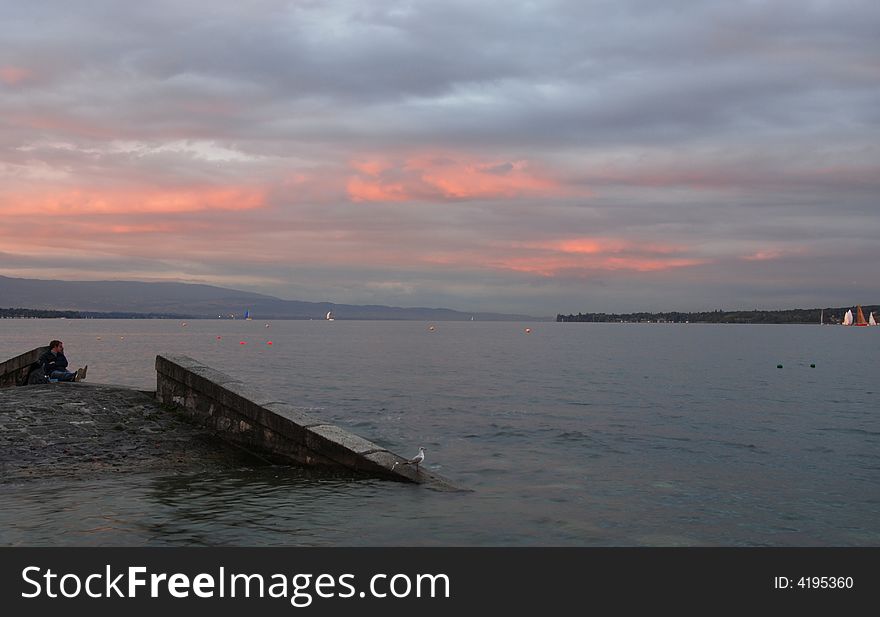 Geneva lake just before sunset,