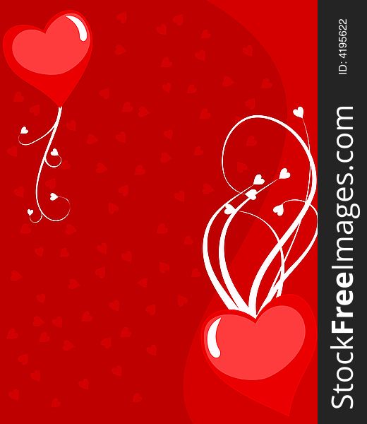 Vector valentine card made of hearts and swirl lines