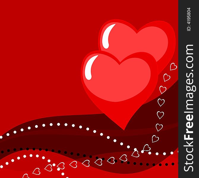 Vector valentine card made of hearts and wavy lines