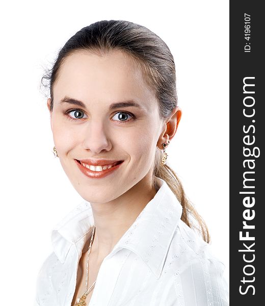 Portrait of young smiling girl on white background. Portrait of young smiling girl on white background