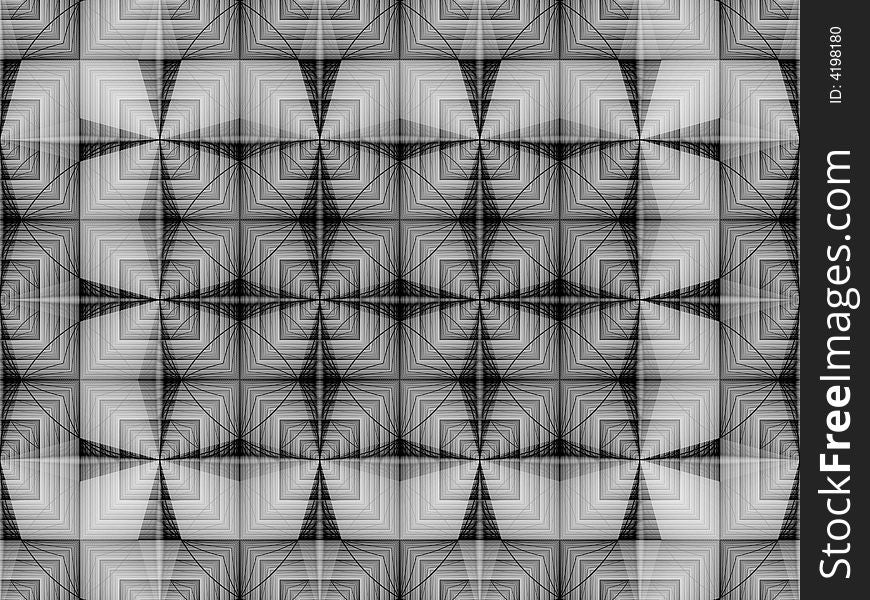 A geometric fractal tile in black and white. A geometric fractal tile in black and white.