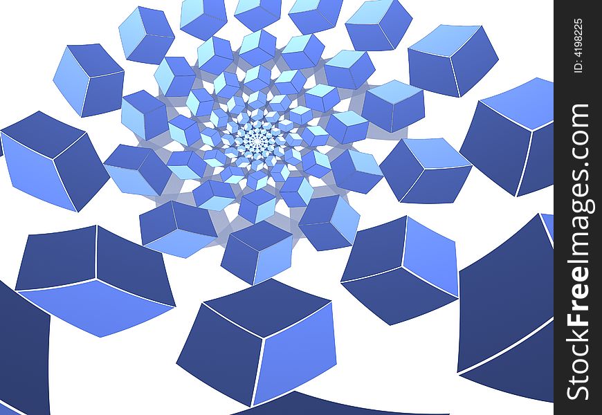 A fractal spiral of 3d cubes. A fractal spiral of 3d cubes.