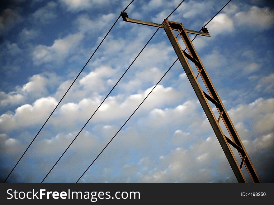 Picture of High voltage power lines in the sky. Picture of High voltage power lines in the sky