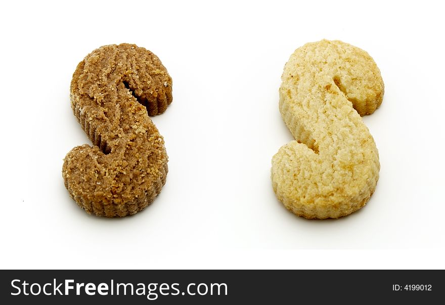 S-curved cookies isolated on white background