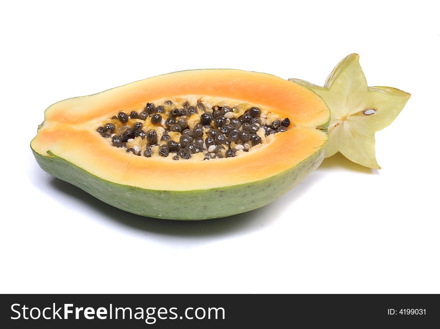 Fresh exotic fruit (papaya) on the white background