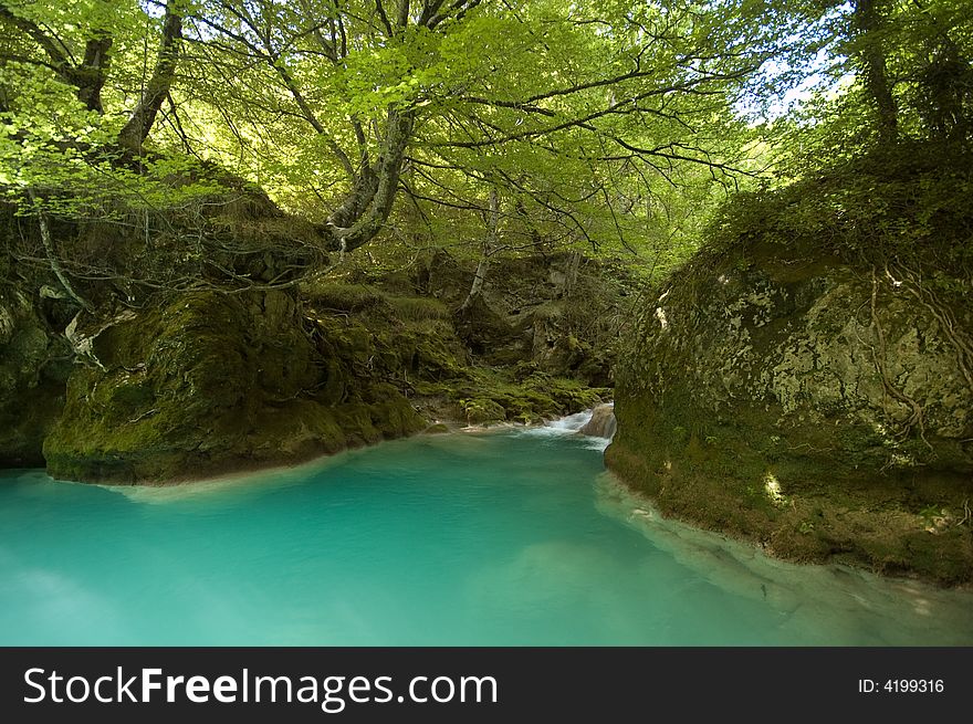 Urederra: a turquoise blue river. Spain.