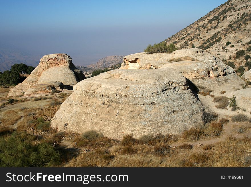 A rocks in Dana, small village near the city of Tafilah, Jordan, Middle East, it is quiet and beautiful place
