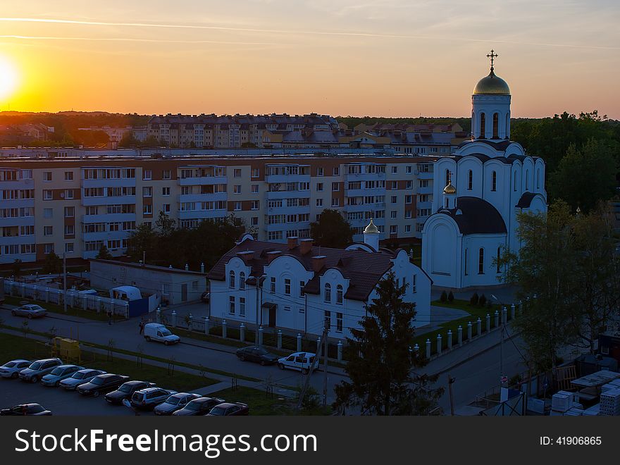 New residential area at sunset on summer