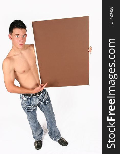 Young topless businessman with files. Young topless businessman with files