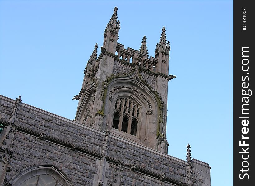 Church tower and blue sky.