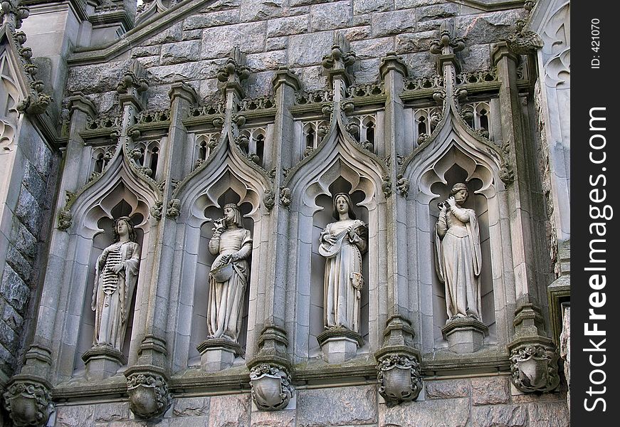 Carved figures in stone.