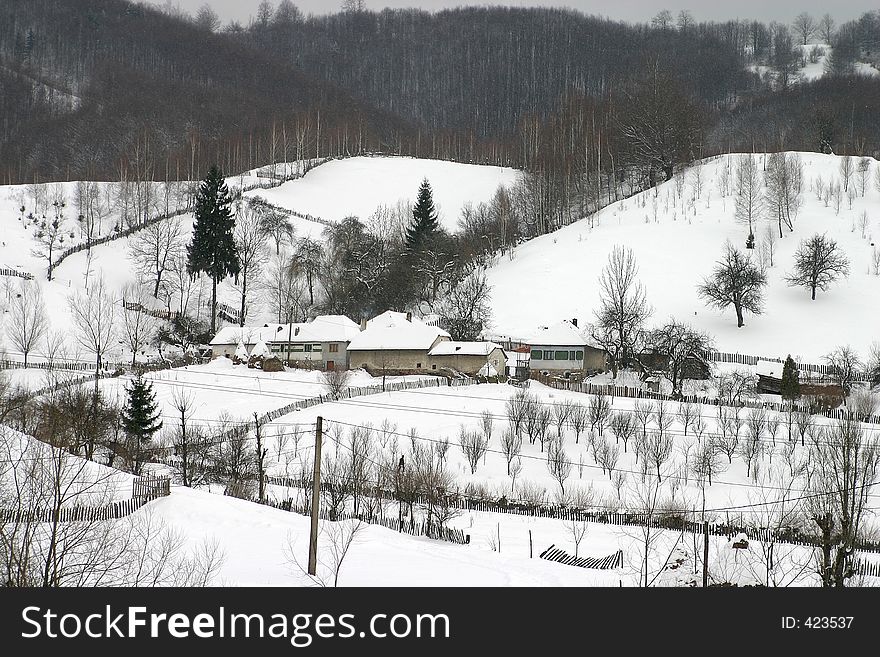 Small village in winter time