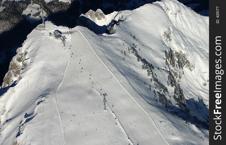 Aerial picture of a ski slope. Aerial picture of a ski slope.