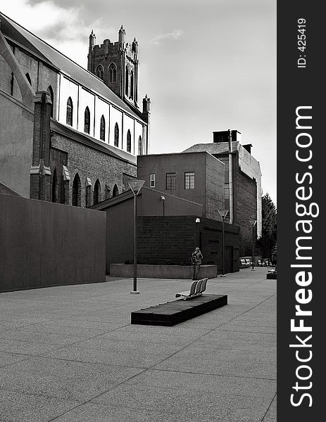 Courtyard and church in downtown San Francisco.