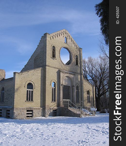This image depicts the burned down monastary in St. Norbert, Manitoba, Canada.