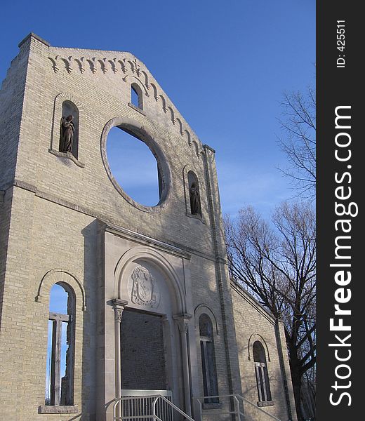 This image depicts the monastary ruins in St. Norbert, Canada.