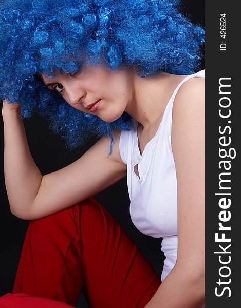 Nice girl with blue clown hair. Nice girl with blue clown hair