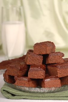Plate Of Chocolate Brownies With A Glass Of Milk Royalty Free Stock Photo Plate Of Chocolate Brownies With A Glass Of Milk Royalty Free Stock Photo