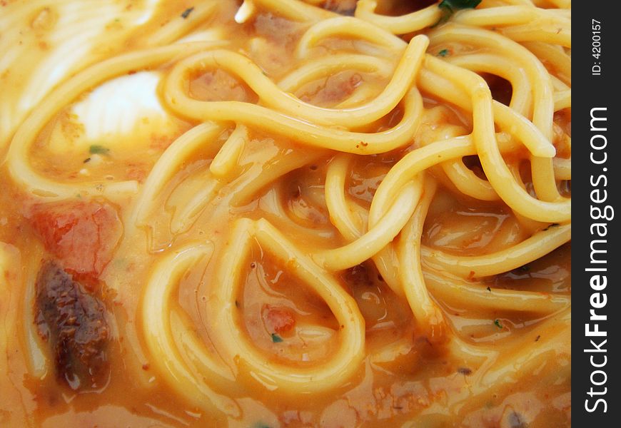Sea urchin sauce flavoured spaghetti. Sea urchin sauce flavoured spaghetti