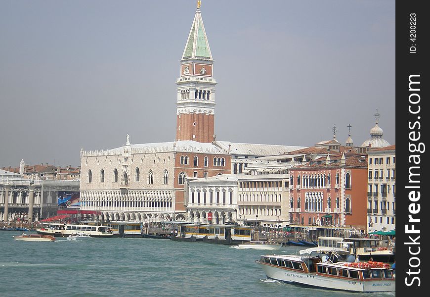 Venice from sea and a view of El Campanille de la Piazza de San Marco