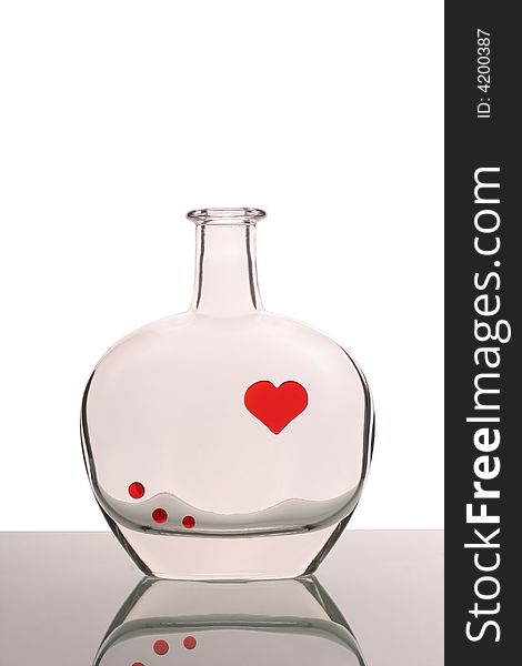 Bottle with heart and drop of blood