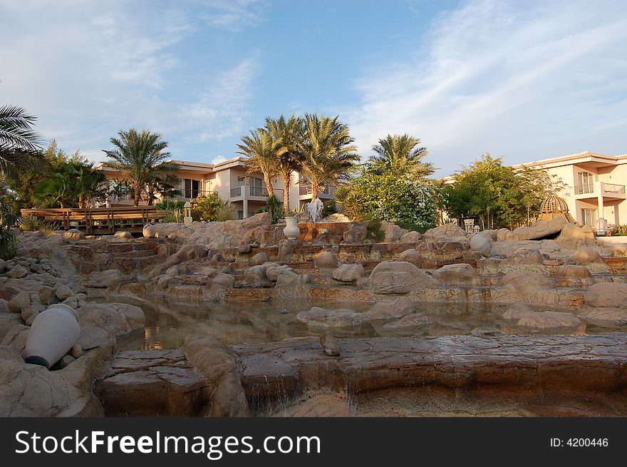 Luxurious bungalowsand waterfall in hotel of sharm el shekh. Luxurious bungalowsand waterfall in hotel of sharm el shekh