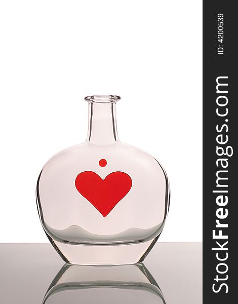 Bottle with red heart and drop