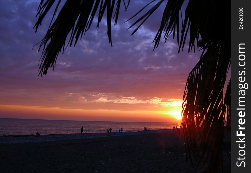 Sundown sun, romantic evening, sea air, caucasus, black sea