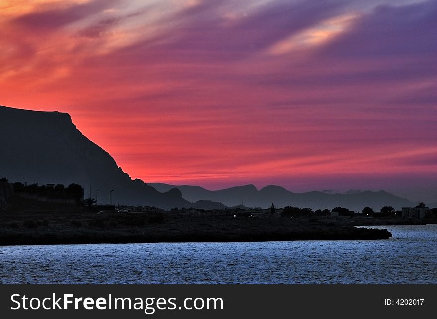 Sunrise view of isola delle femmine (Palermo)