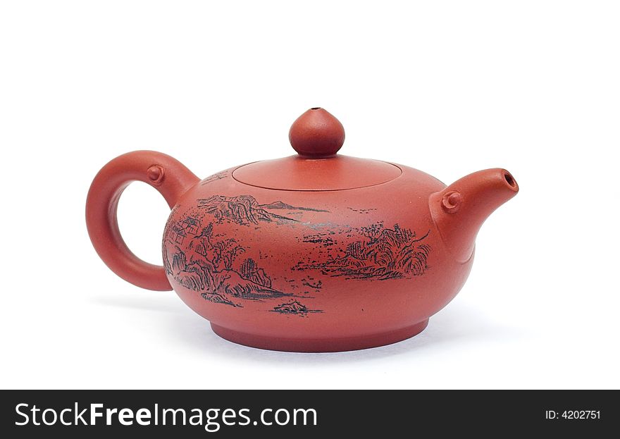 Chinese clay teapot on white background. Chinese clay teapot on white background