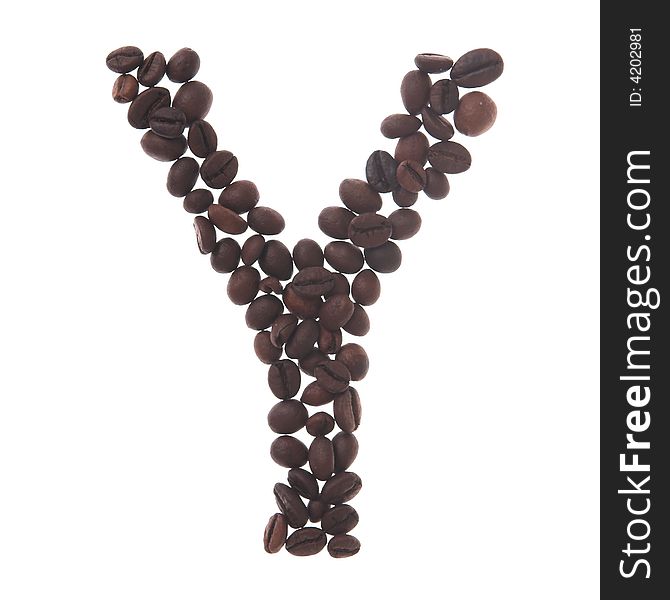Coffee letter y, white background, isolated
