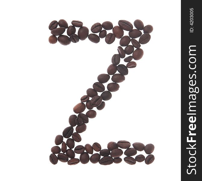 Coffee letter z, white background, isolated