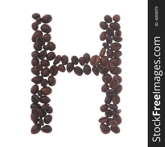 Coffee letter h, white background, isolated