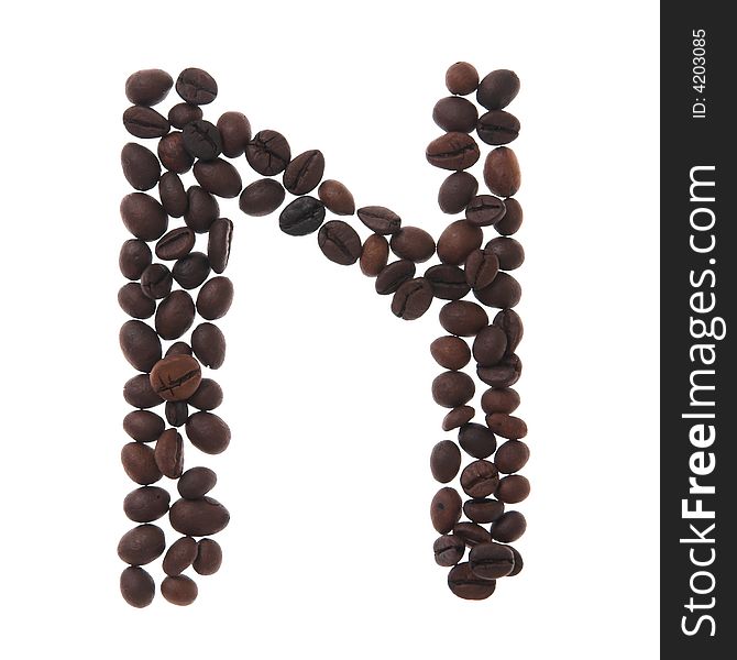 Coffee letter n, white background, isolated